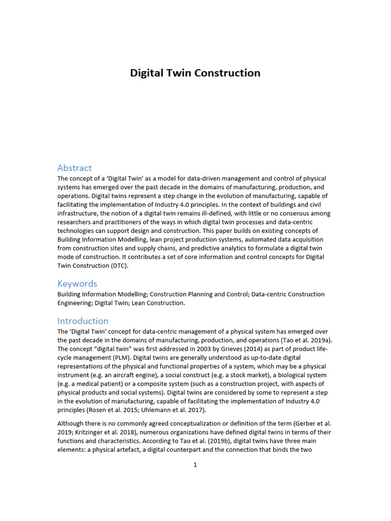 2020 Construction Digital Twin Paper V5 | PDF | Building Information ...