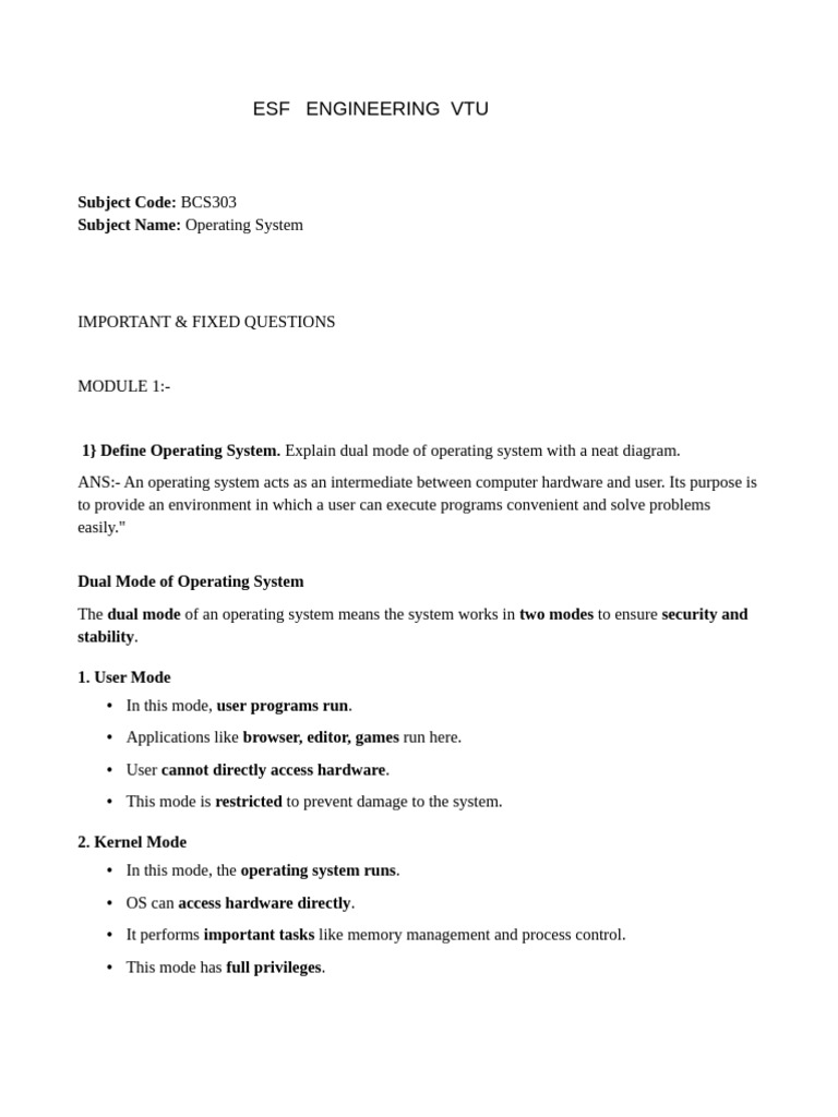 Important Questions Module 1 Vtu | PDF | Virtual Machine | Operating System