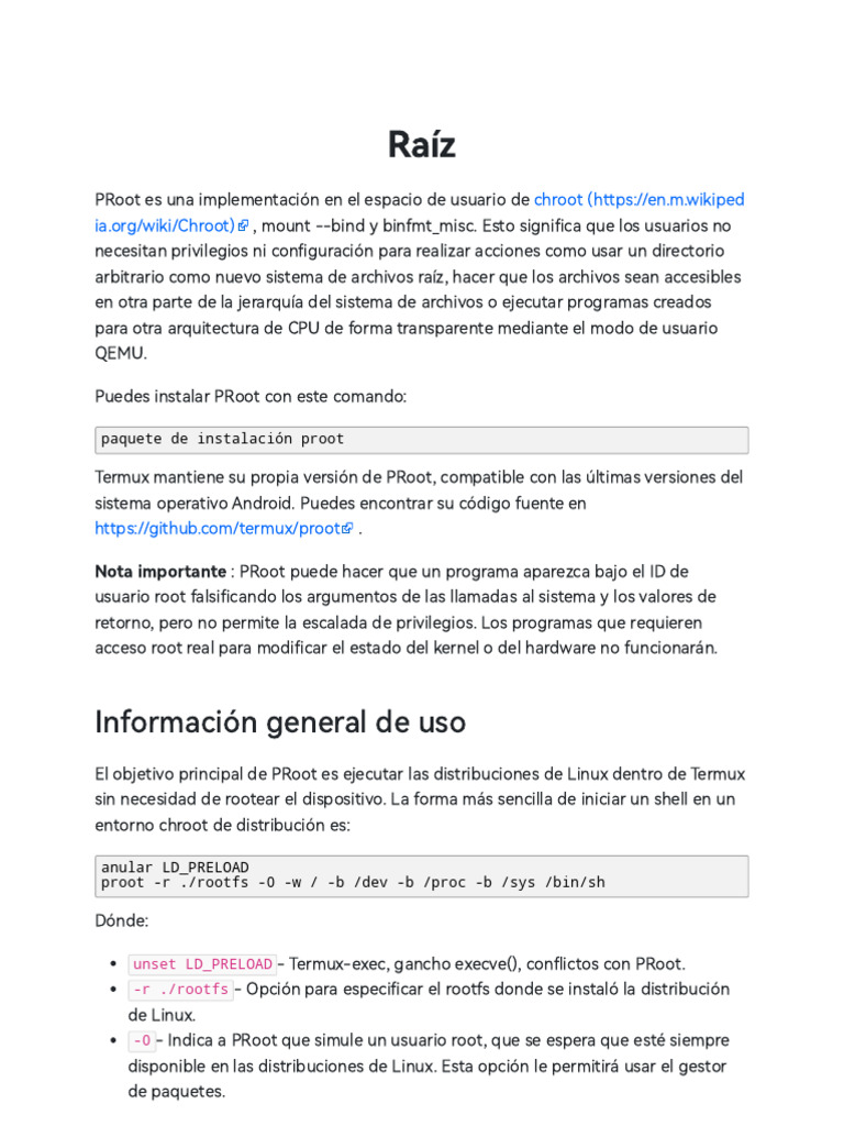 PRoot - Wiki de Termux Español | PDF | Distribución de Linux | Sistema ...