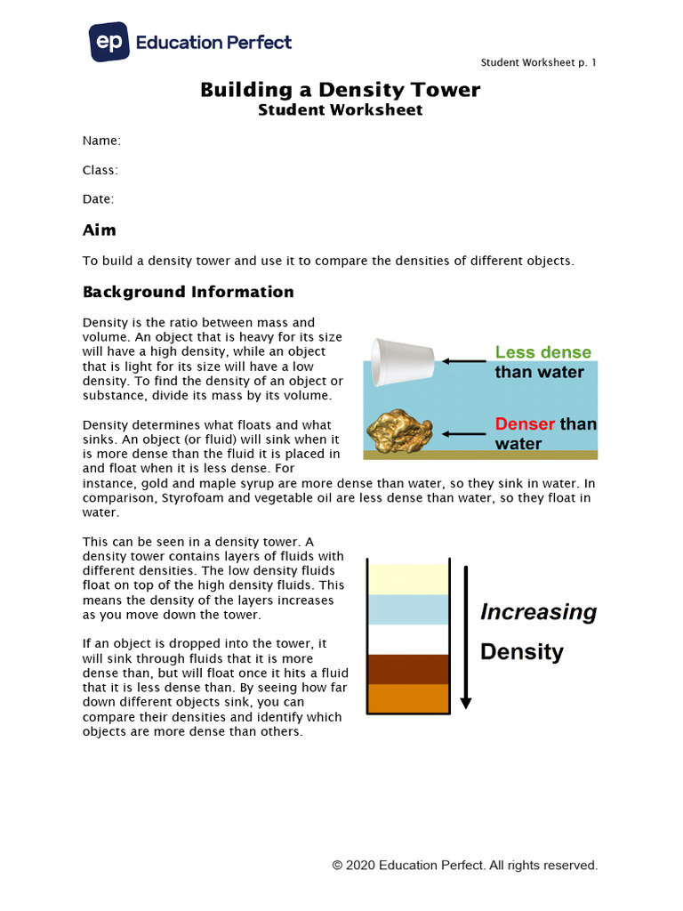 Building A Density Tower Student | PDF | Density