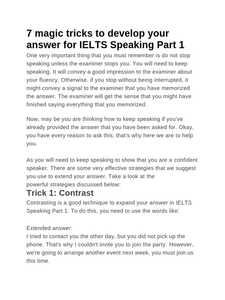 Speaking Part 1 Tips and Tricks | PDF | Question | Human Communication