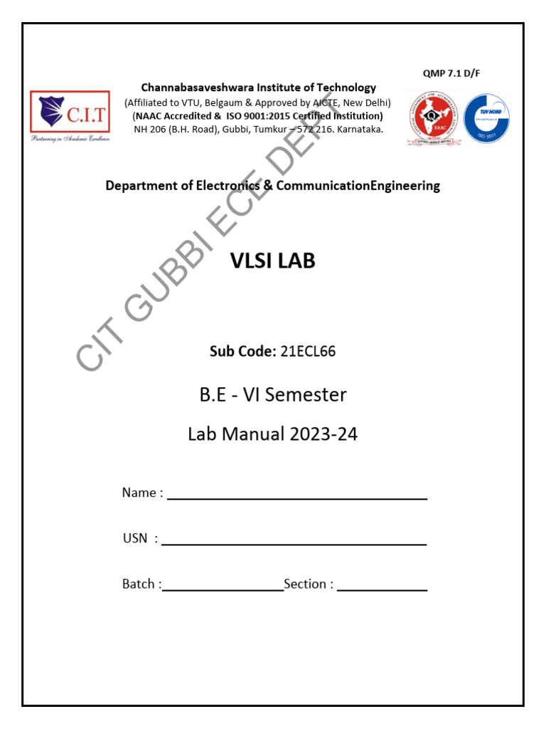 21ecl66 Vlsi Lab | PDF | Integrated Circuit | Cmos
