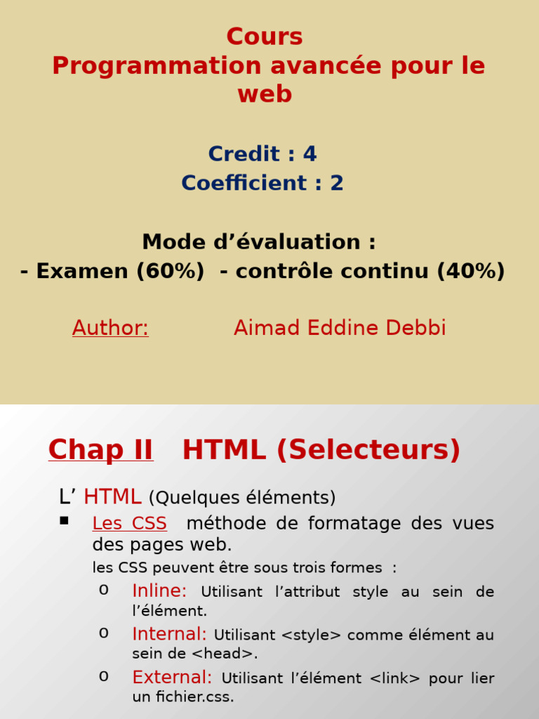 Slides Cours II | PDF | Html | Formats de fichier informatique