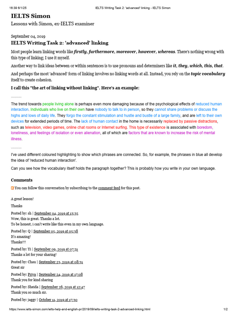 IELTS Writing Task 2 - 'Advanced' Linking - IELTS Simon | PDF ...