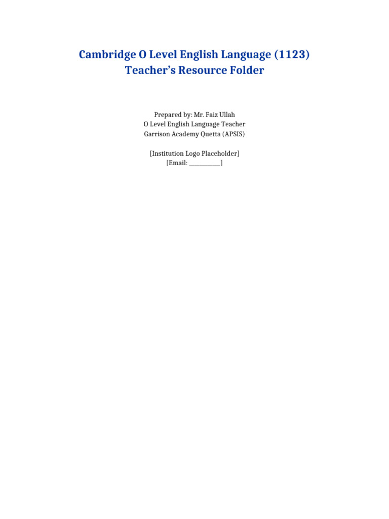 O Level English 1123 Teachers Resource FaizUllah | PDF | Reading ...