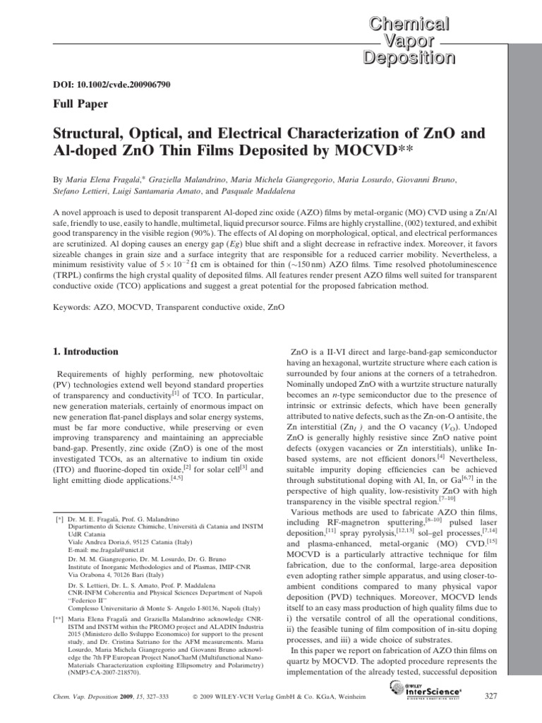 Structural, Optical, and Electrical Characterization of ZnO | PDF ...