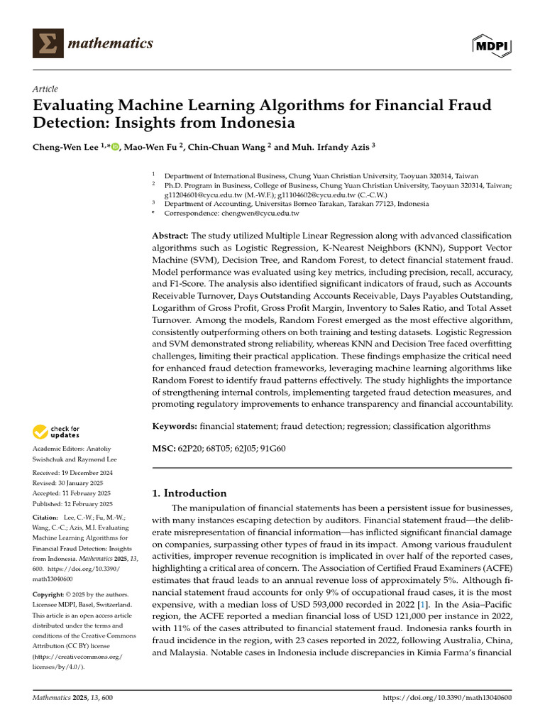 Evaluating Machine Learning Algorithms for Financi | PDF | Audit ...