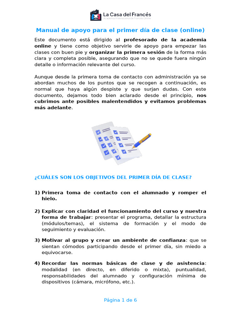 Manual de Apoyo para El Primer Día de Clase | PDF