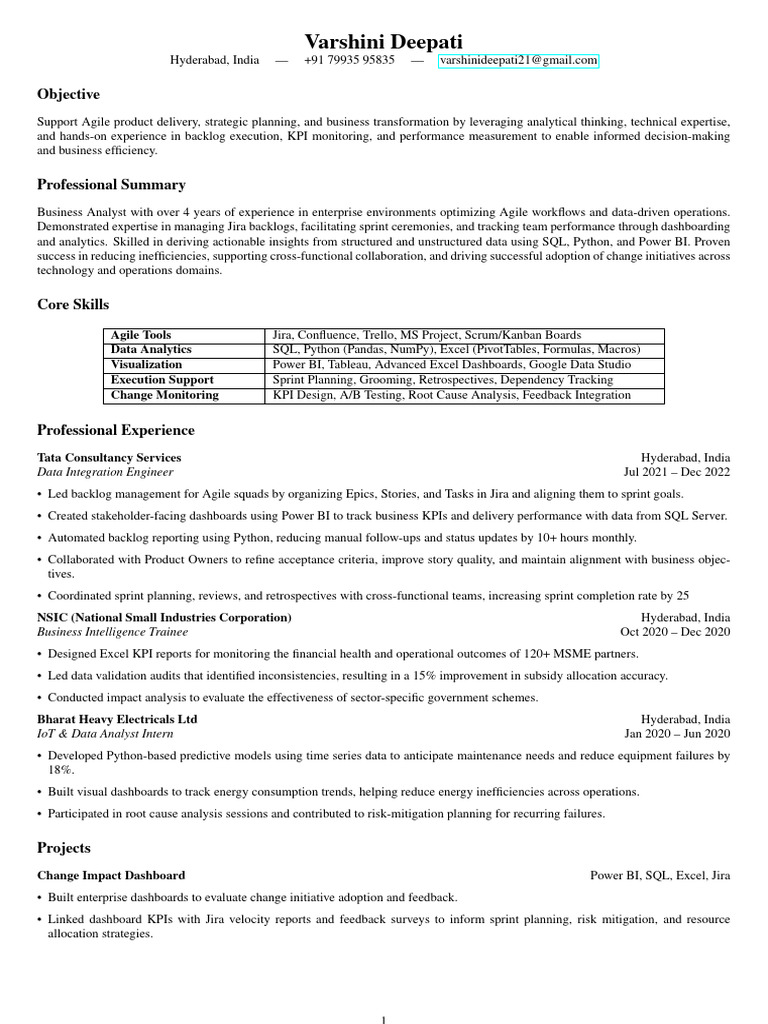Deepati Varshini Resume | PDF | Scrum (Software Development) | Agile ...