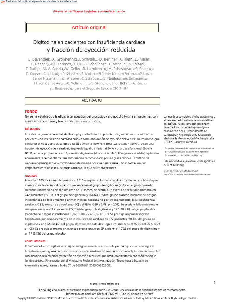Digitoxina en Es | PDF | Insuficiencia cardíaca | Ensayo clínico