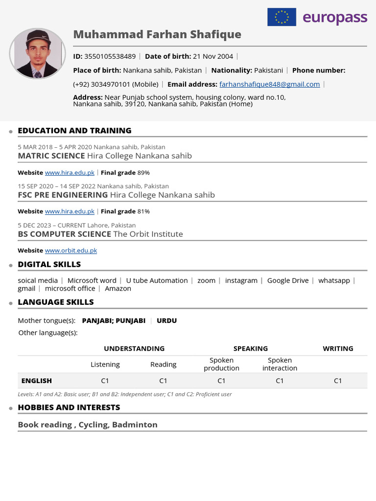 Farhan Shafique CV | PDF