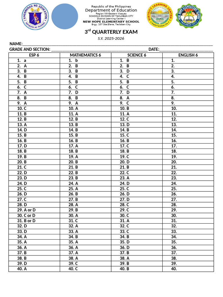 Answer Sheet For PERIODICAL EXAMS (Answer Key) | PDF | Chess Theory | Chess