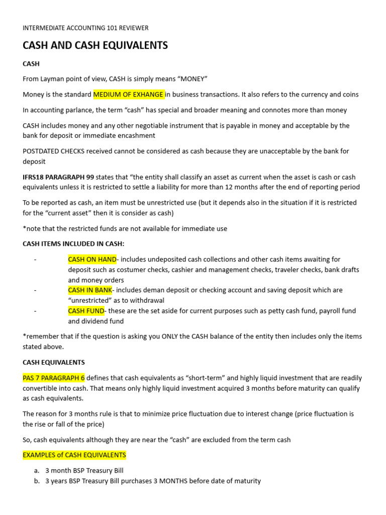 Intermediate Accounting 101 Reviewer | PDF | Debits And Credits | Banks