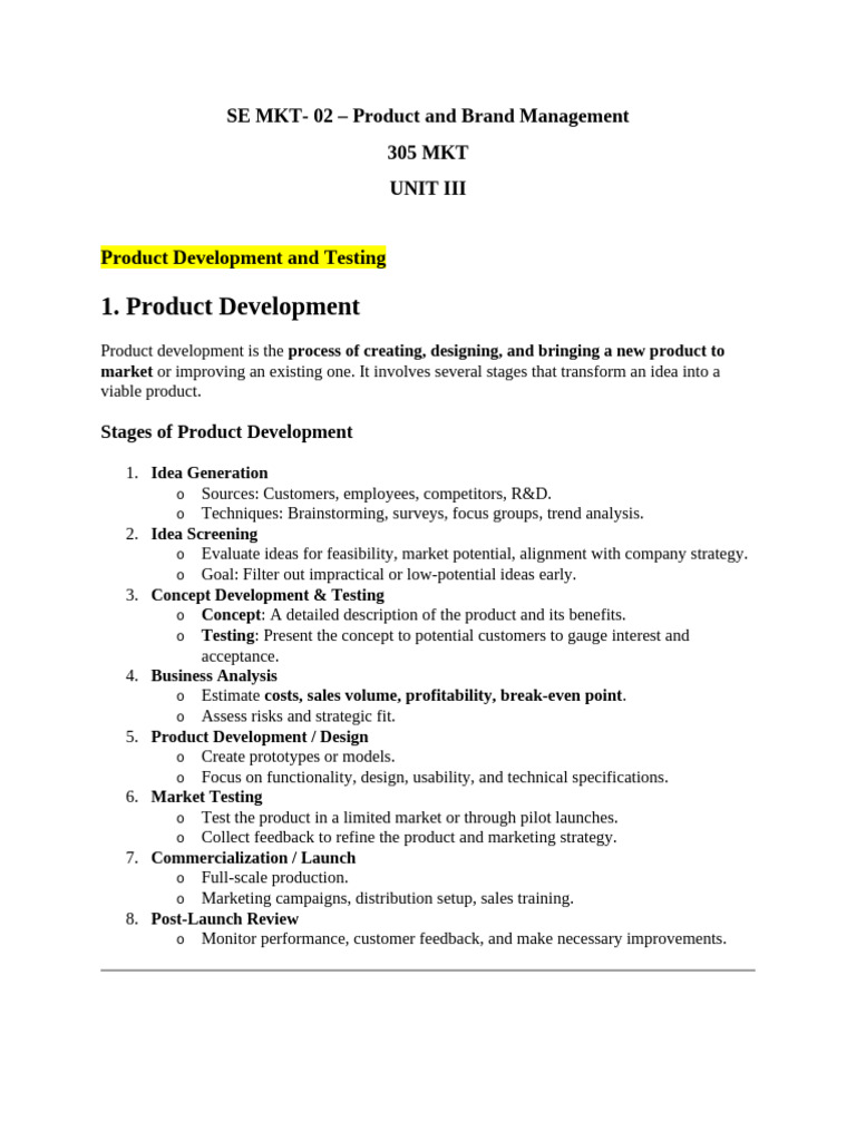 Product and Brand Management Unit III | PDF | Marketing | Market ...