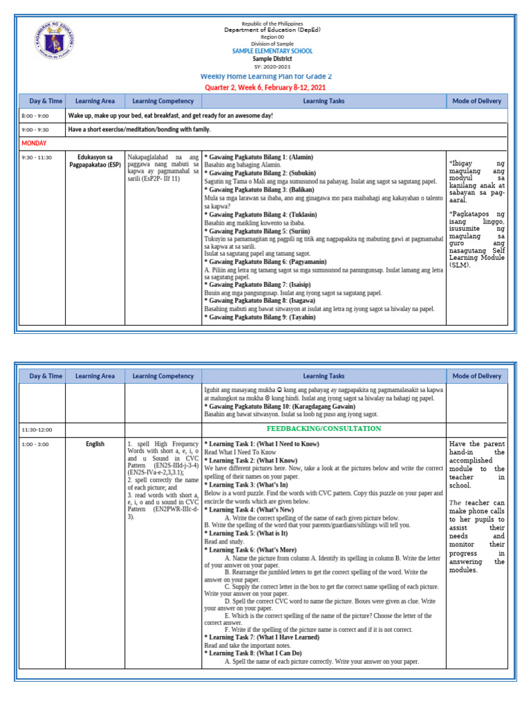 Grade 2 All Subjects WHLP q2 w6 | PDF