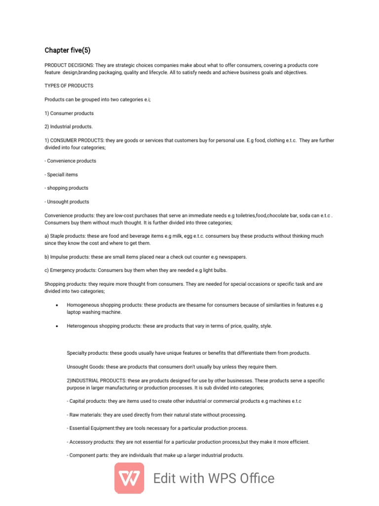 Chapter Five(5)-WPS Office | PDF | Final Good | Marketing