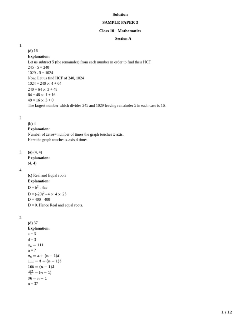 Sample Paper 3 | PDF | Circle | Perpendicular