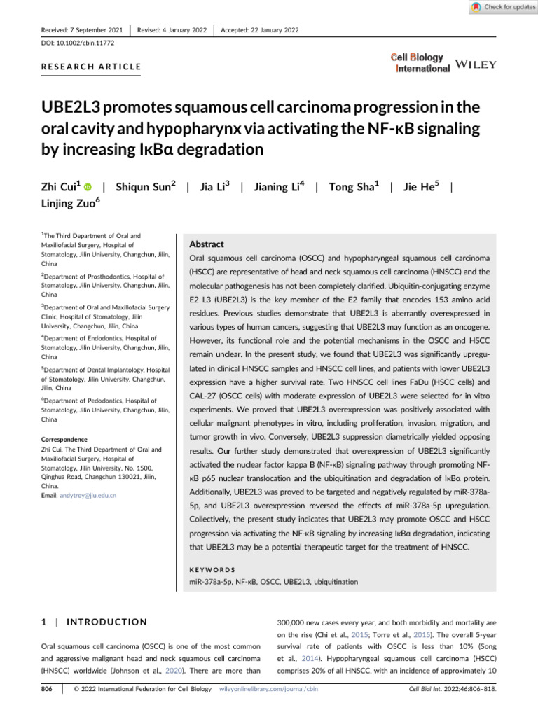 09 UBE2L3 Promotes Squamous Cell Carcinoma Progression in the Oral ...