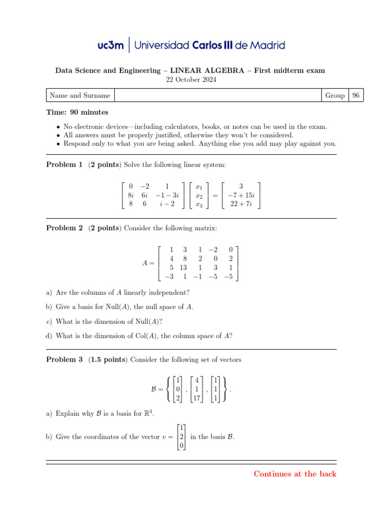 Midterm Group96 LinAlg 16266 | PDF | Vector Space | Basis (Linear Algebra)