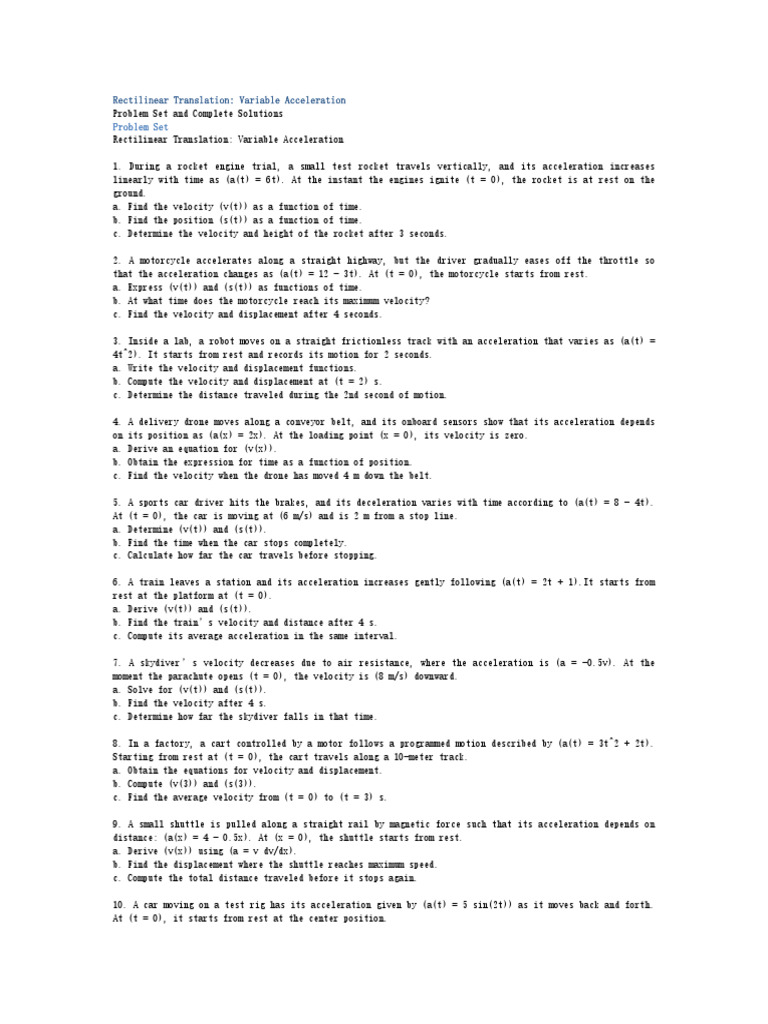 Variable Accel solutions-DRB | PDF | Acceleration | Velocity