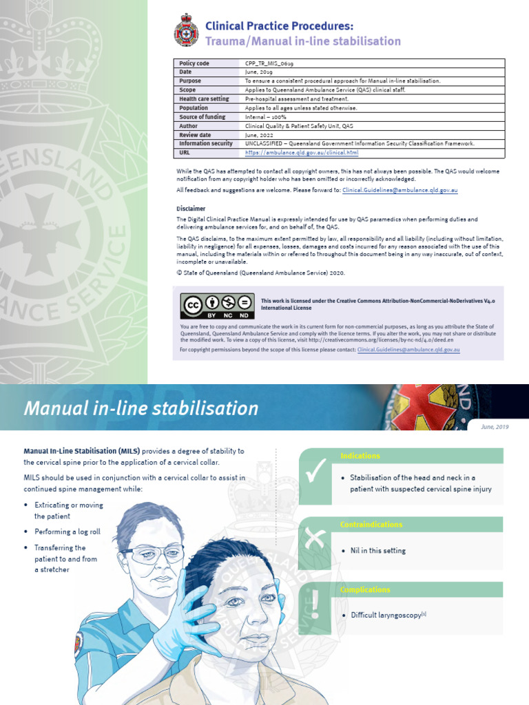 CPP Manual Inline Stabilisation | PDF | Emergency Medical Services