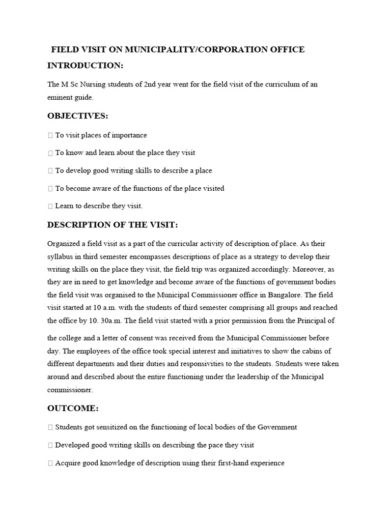 Field Visit on Municipality Office | PDF | Government Of India