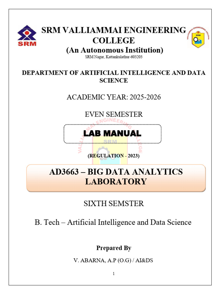 Ad3663 - Bda Lab Manual | PDF | Map Reduce | Apache Hadoop