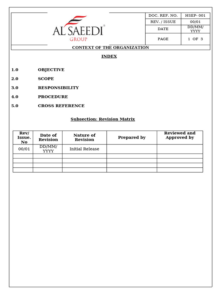 HSEP-001 Context of The Organization | PDF | Risk | Business