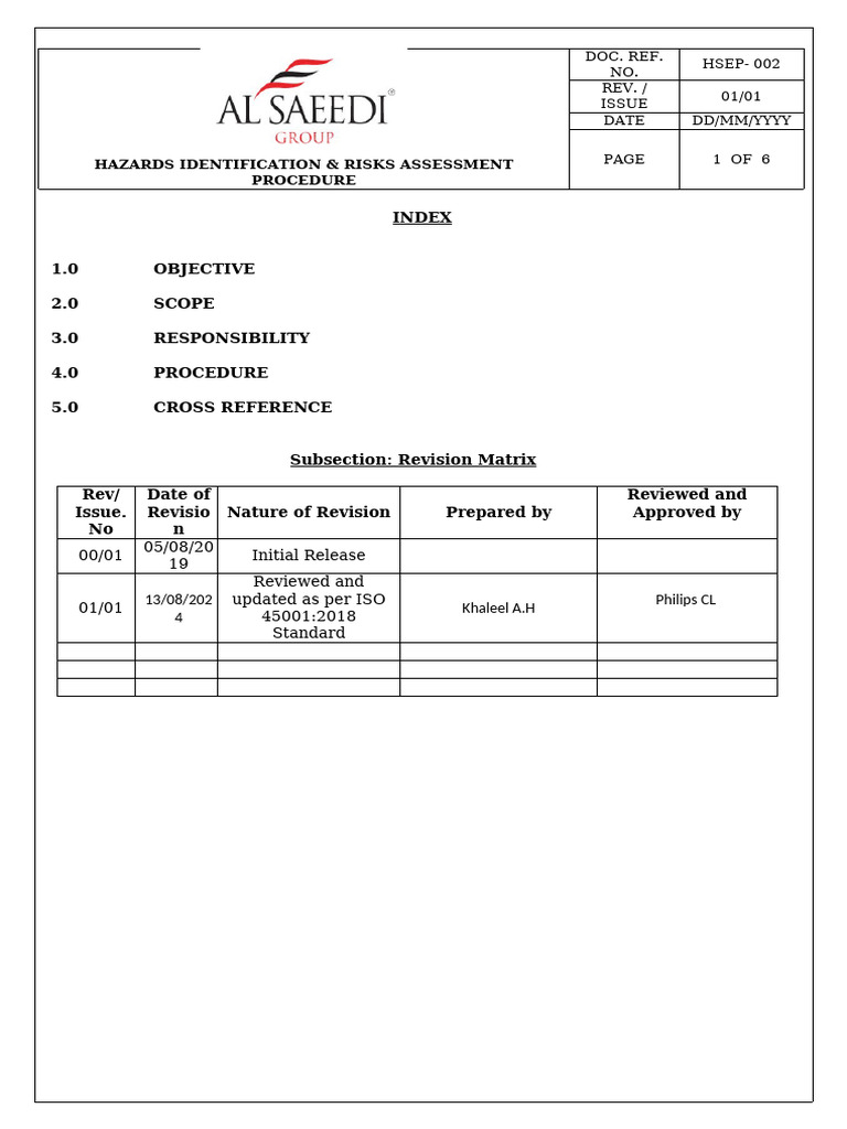 HSEP-002 Hazards Identification & Risks Assessment Procedure | PDF ...