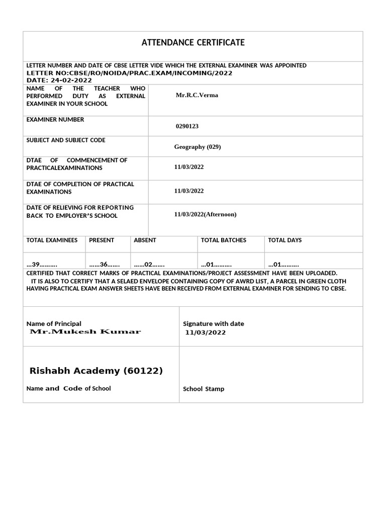 Attendance Certificate | PDF