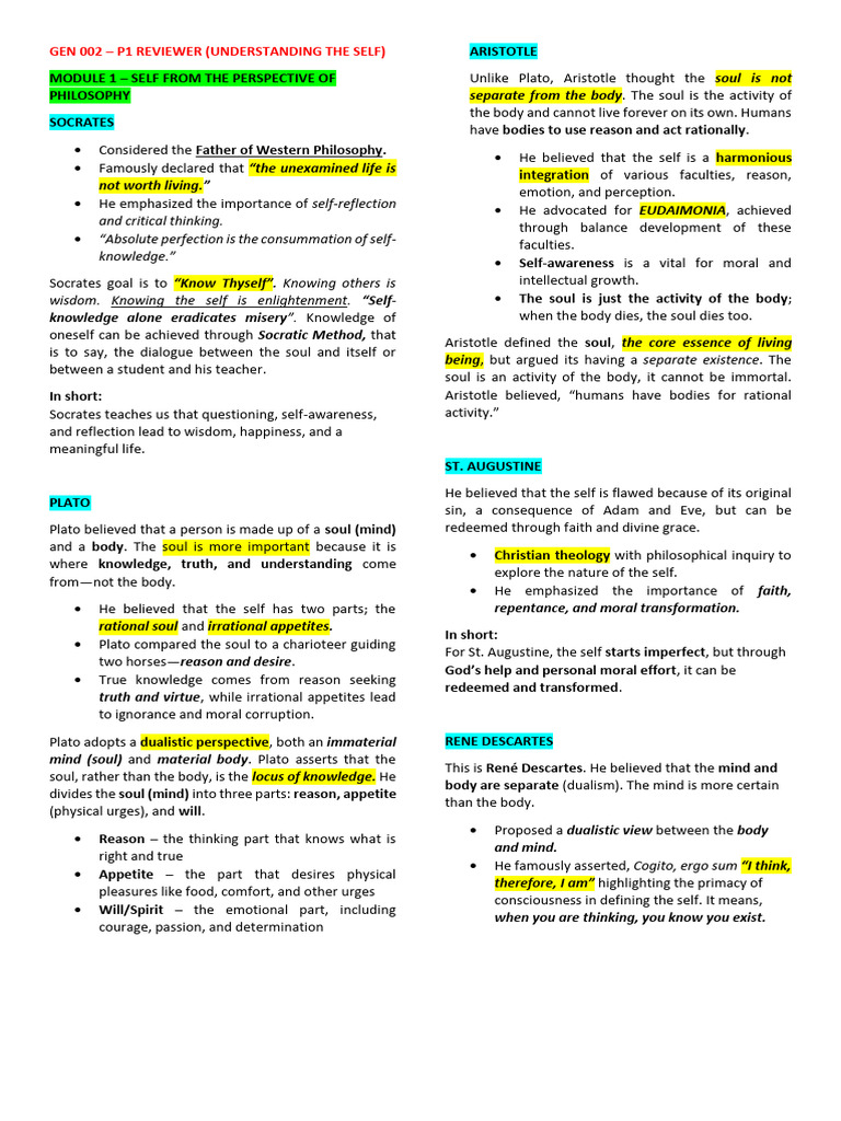 Gen 002 - p1 Reviewer (1) | PDF | Philosophy Of Self | Soul