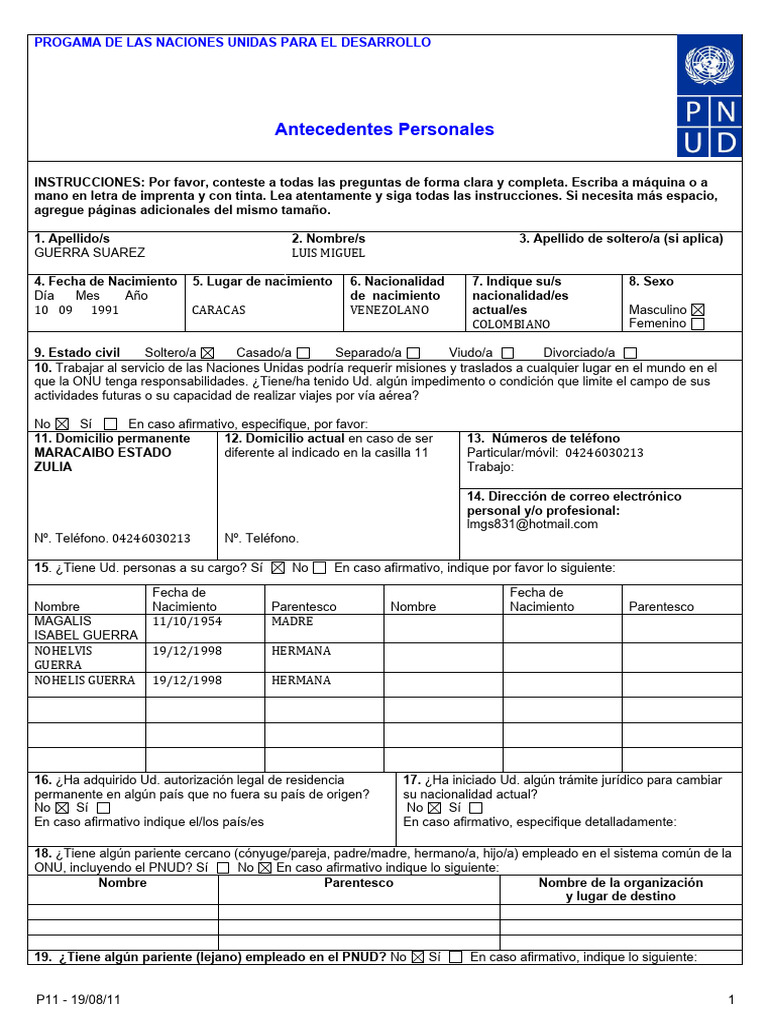 p11 Personal History Form-Esp 1 0 | PDF | Diploma | Multilingüismo