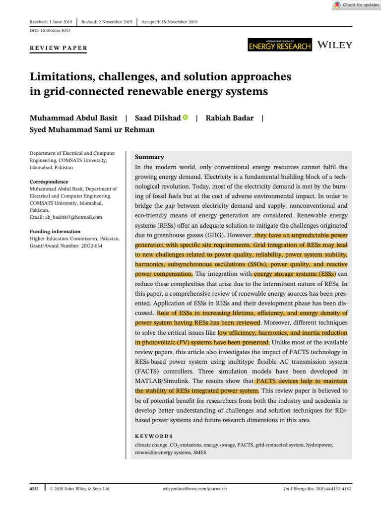 Limitations, Challenges, And Solution Approachesin Grid-connected ...