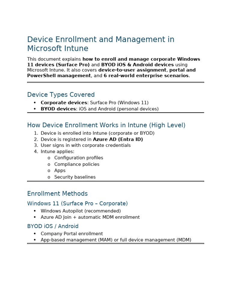 Intune Device Enrollment and Management - Windows 11 & Byod I Os ...