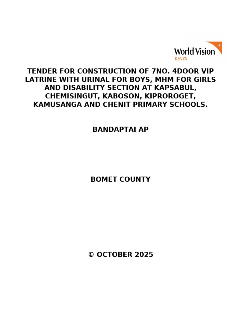 Tender Document 4door VIP Latrines in Bandaptai | PDF | Specification ...