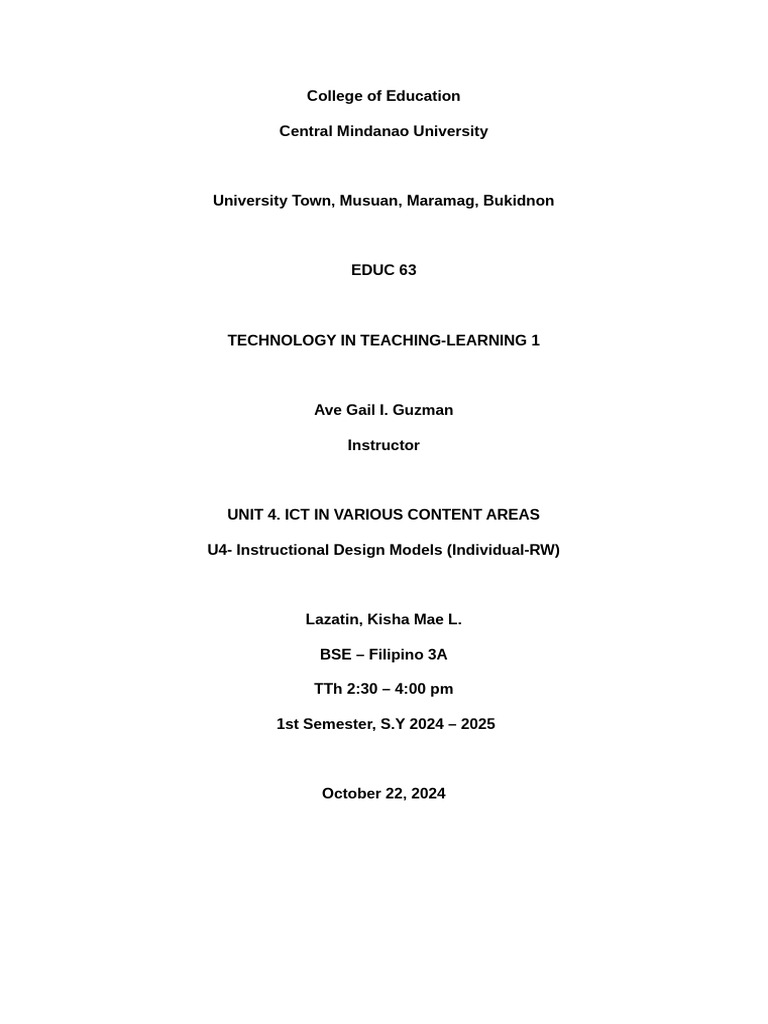 TTL U4 - Instructional Design Models (Individual-RW) | PDF ...