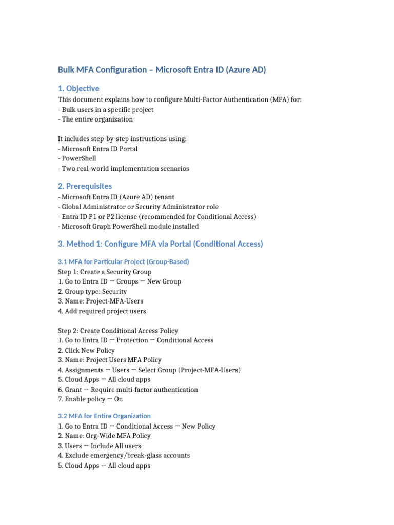 Bulk MFA Configuration Microsoft Entra ID | PDF | System Software ...