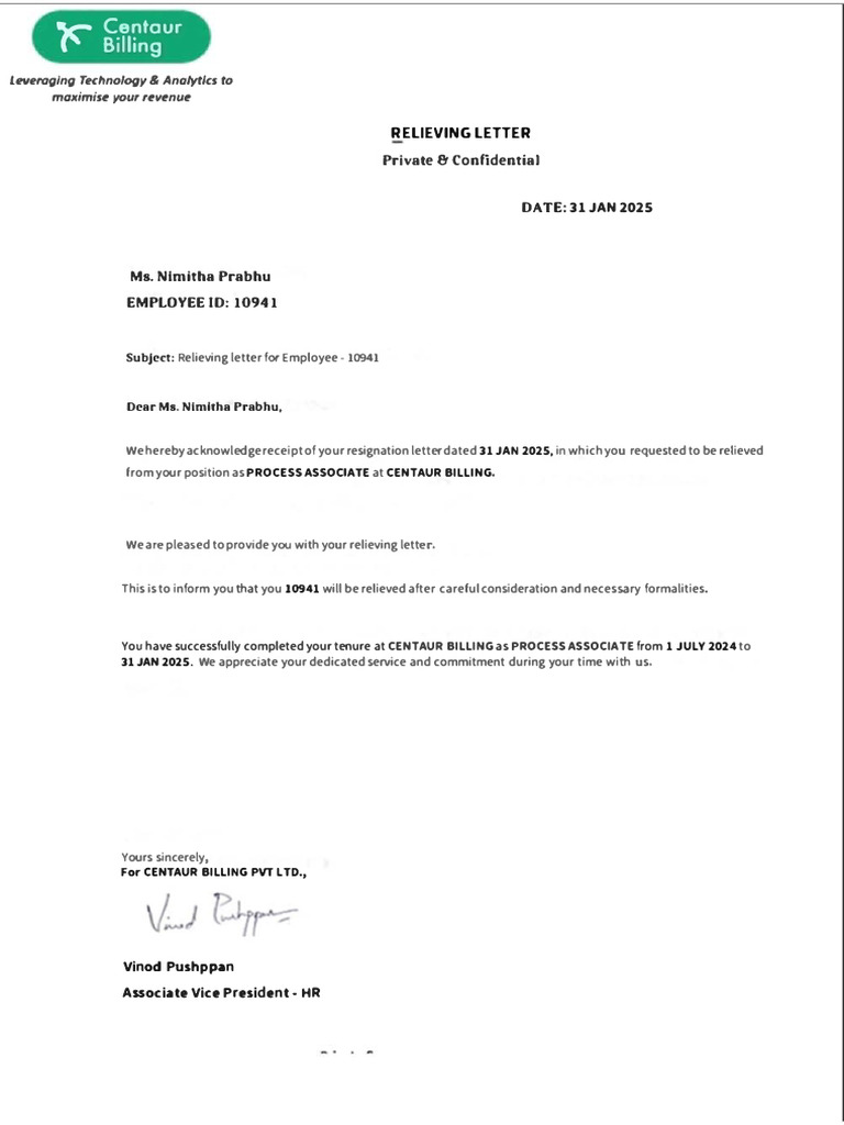 CB Relieving Letter | PDF