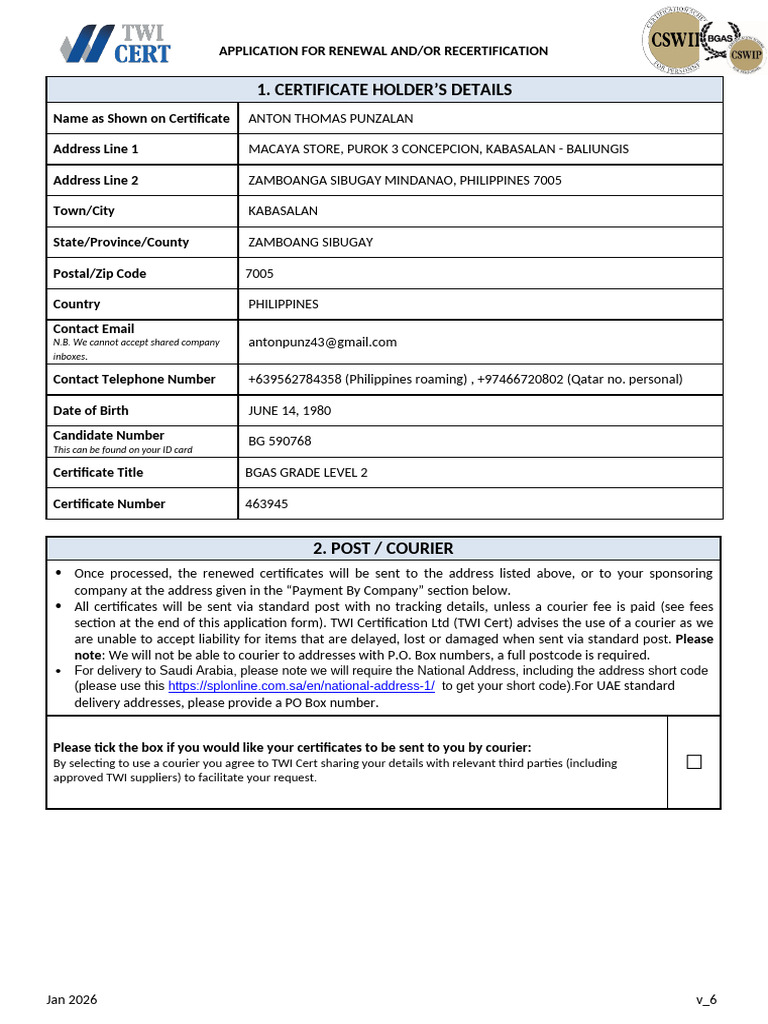 5 Year Renewal 10 Year Recert - Application Form - v6 Jan 26 | PDF ...