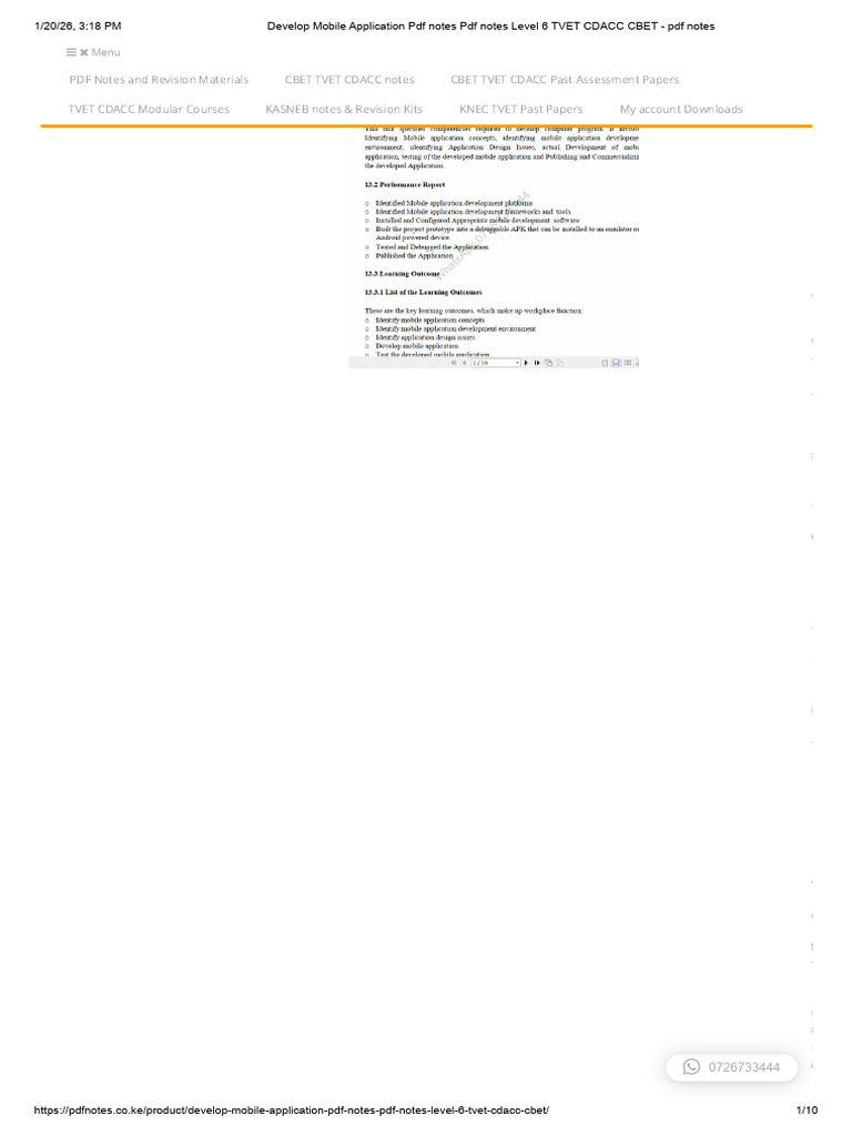 Develop Mobile Application PDF Notes PDF Notes Level 6 TVET CDACC CBET ...