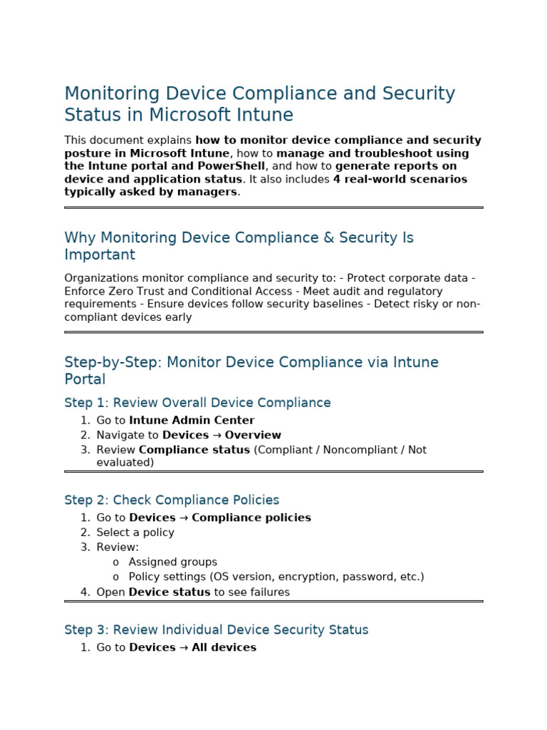 Monitoring Device Compliance and Security Status in Intune | PDF ...
