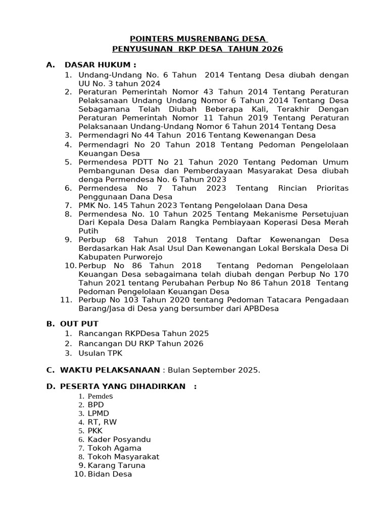 POINTERS MUSRENBANGDES RKP Desa 2026 | PDF