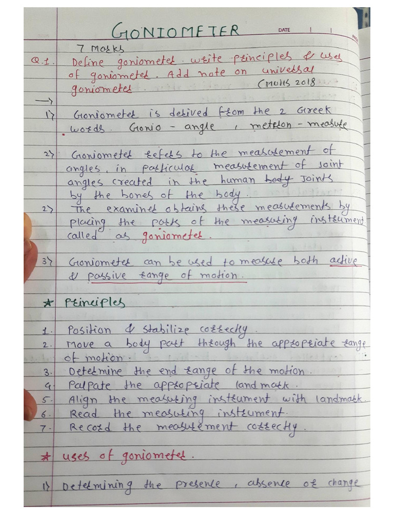 Goniometer Hand Written Notes | PDF