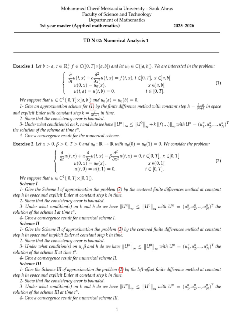 TD 2 Numerical Analysis 2025 | PDF | Mathematical Objects | Calculus