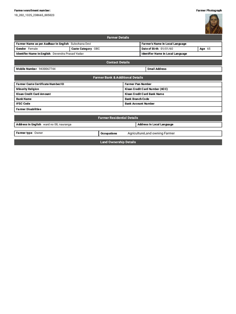 Farmer Details | PDF