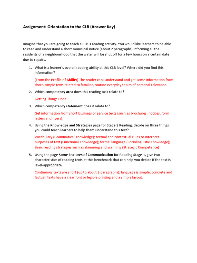 TESL Assignment Answer Key | PDF