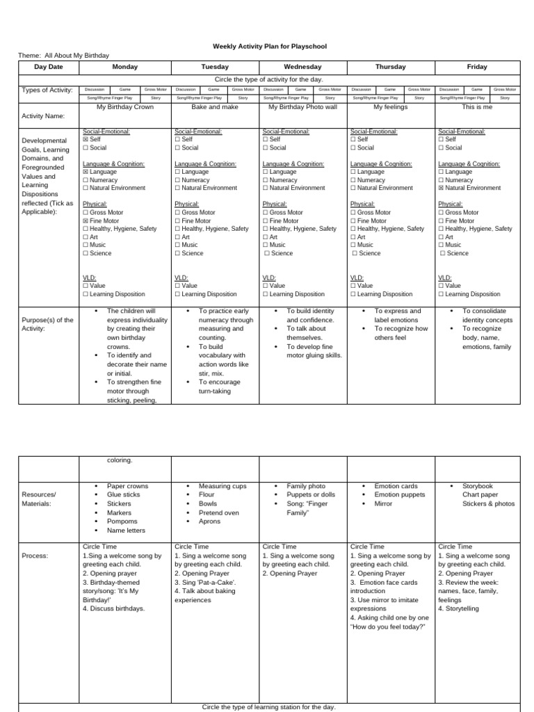 Playschool Weekly Plan T1W1 | PDF | Storytelling | Human Communication