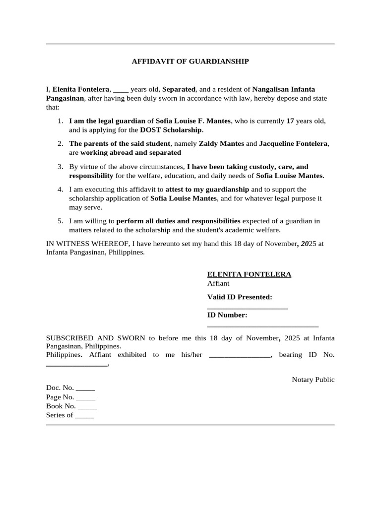 Affidavit of Guardianship | PDF