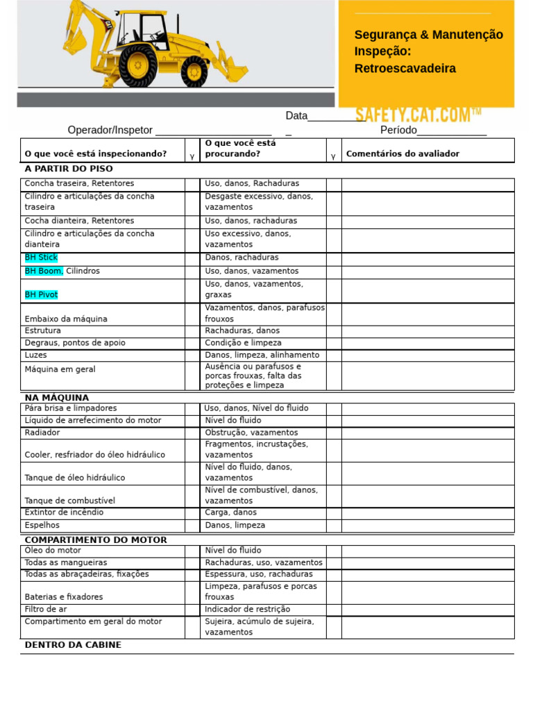 Retro Escavadeira Safety & Maintenance Checklist-Backhoe Loaders | PDF