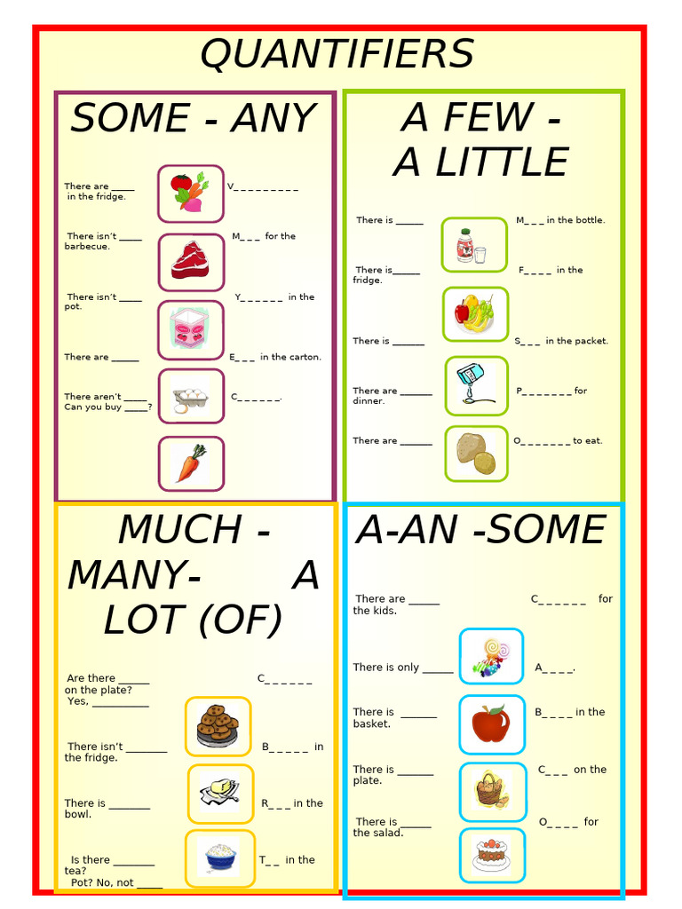 Quantifiers Worksheet - (With Pictures) | PDF